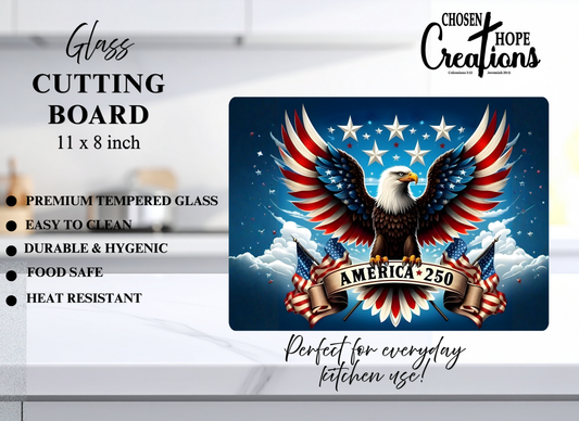 America 250 Patriotic Eagle Glass Cutting Board