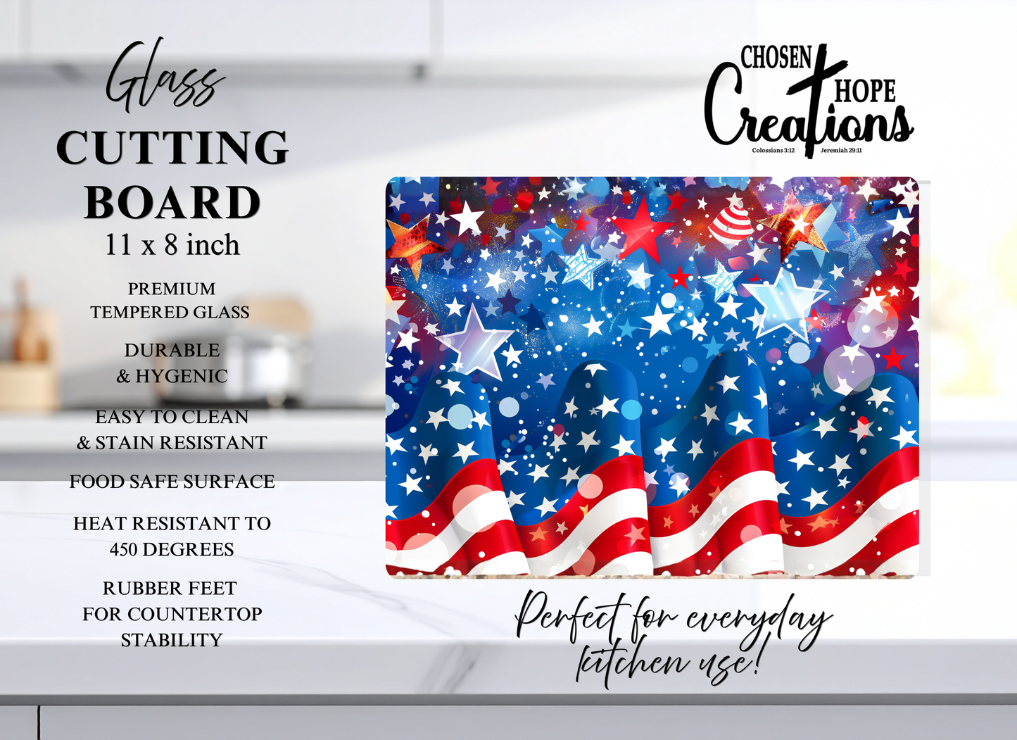 Stars & Stripes Celebration Patriotic Glass Cutting Board