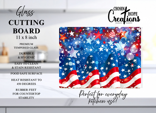 Stars & Stripes Celebration Patriotic Glass Cutting Board