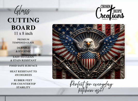 American Eagle Shield Patriotic Glass Cutting Board