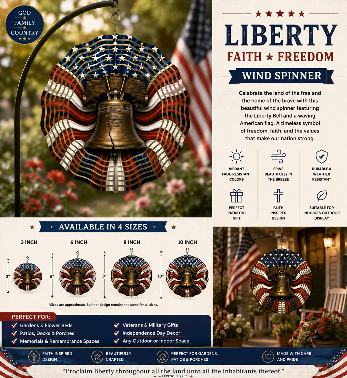 Liberty Bell Patriotic Flag Wind Spinner