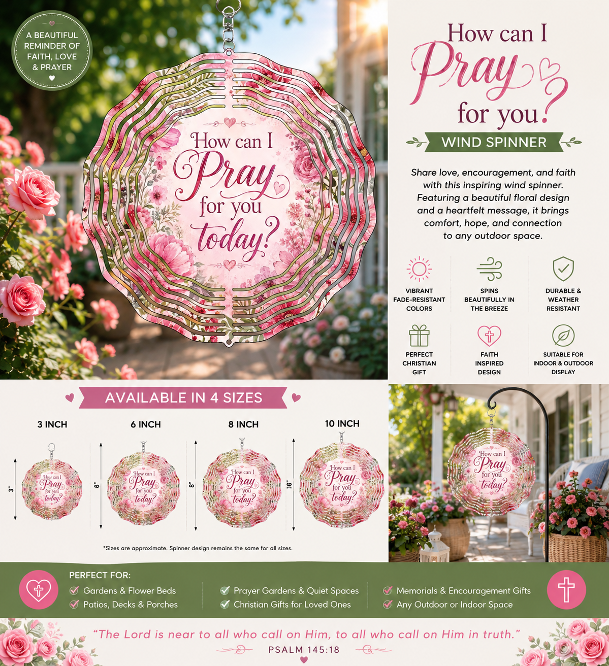 How Can I Pray for You Today? Wind Spinner | Faith Garden Decor | Christian Gift | Pink Floral
