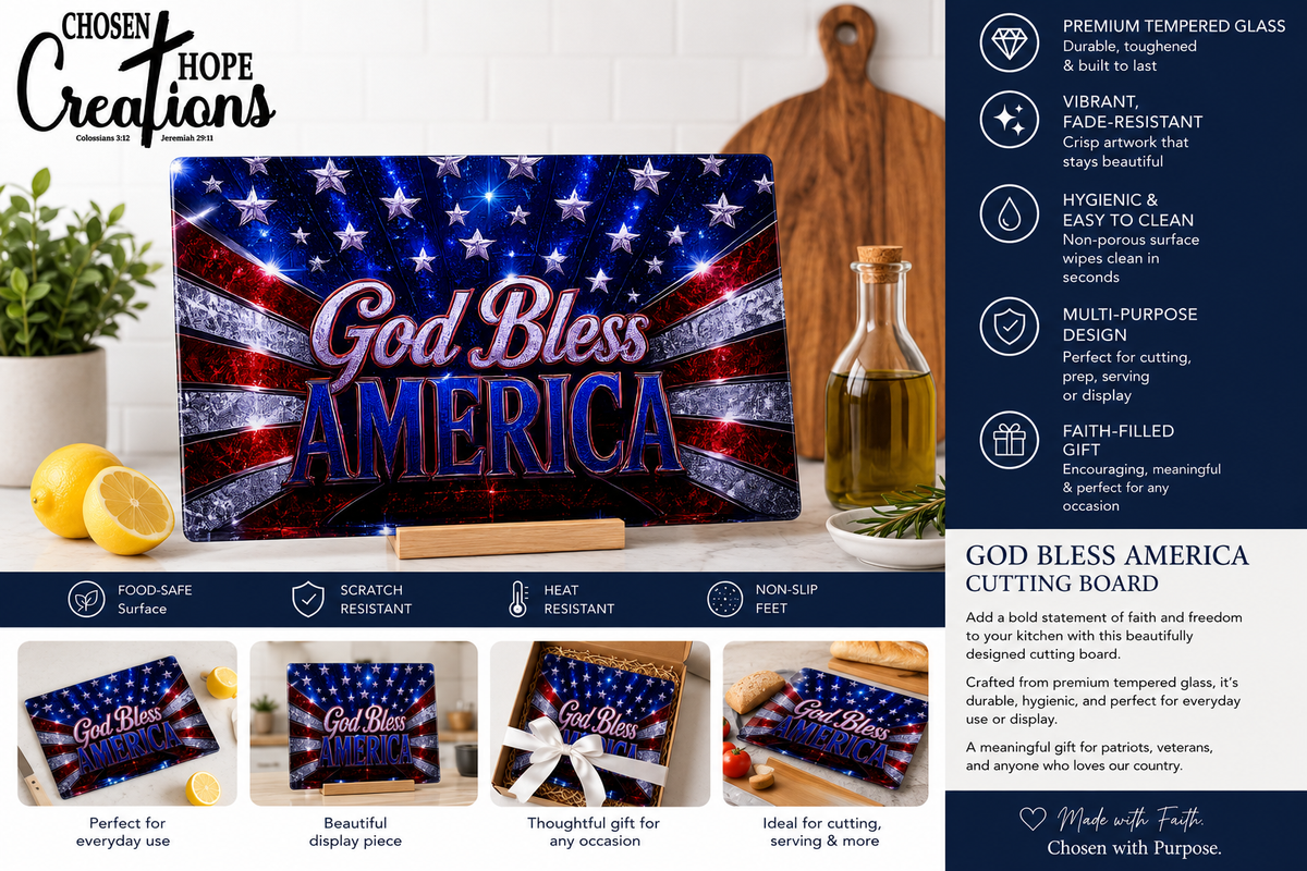 God Bless America Patriotic Glass Cutting Board