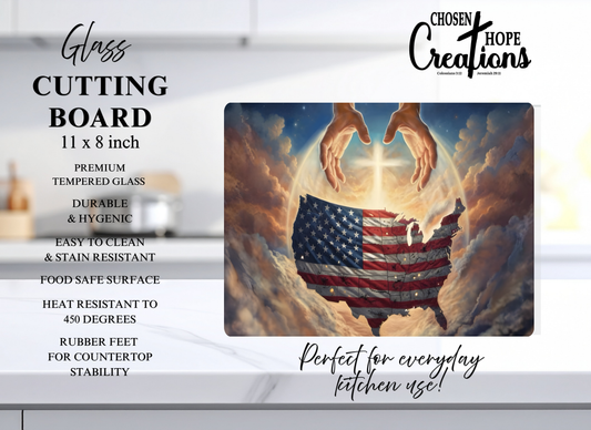 One Nation Under God Patriotic Glass Cutting Board