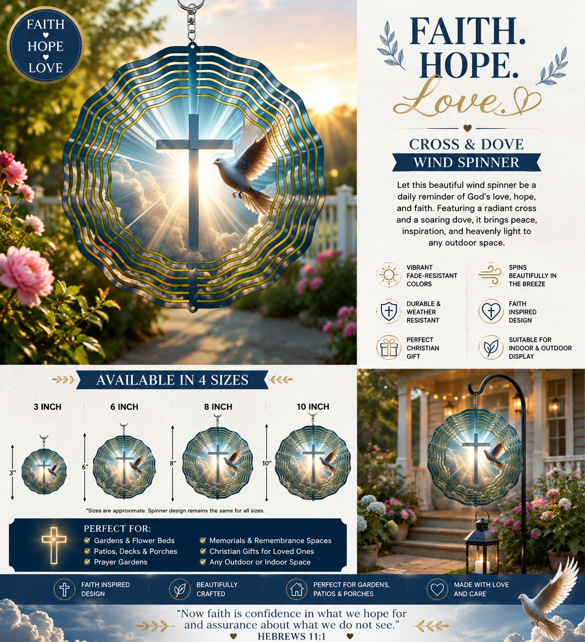 Cross and Dove Wind Spinner