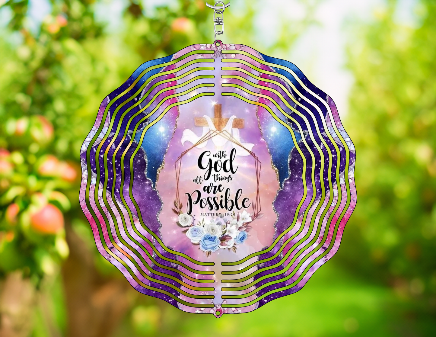 With God All Things Are Possible Wind Spinner | Matthew 19:26 | Faith Garden Decor | Scripture Gift