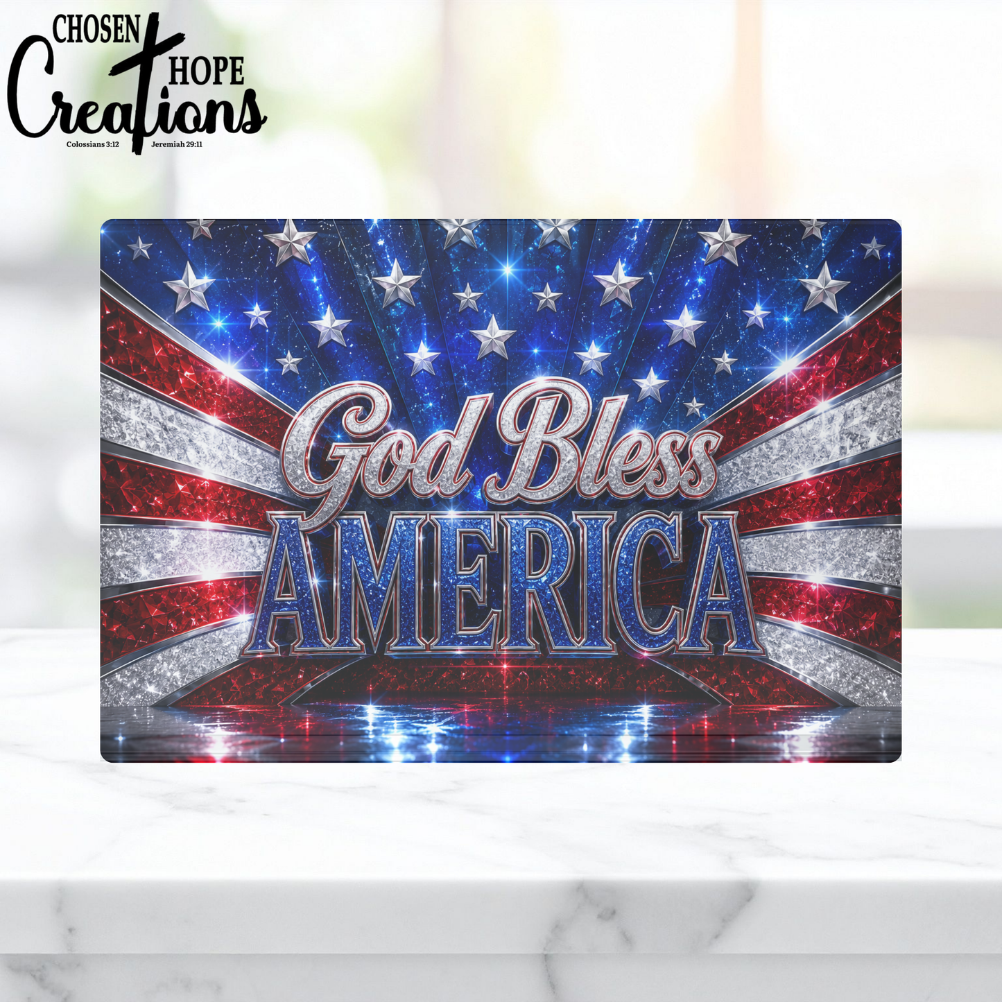 God Bless America Patriotic Glass Cutting Board