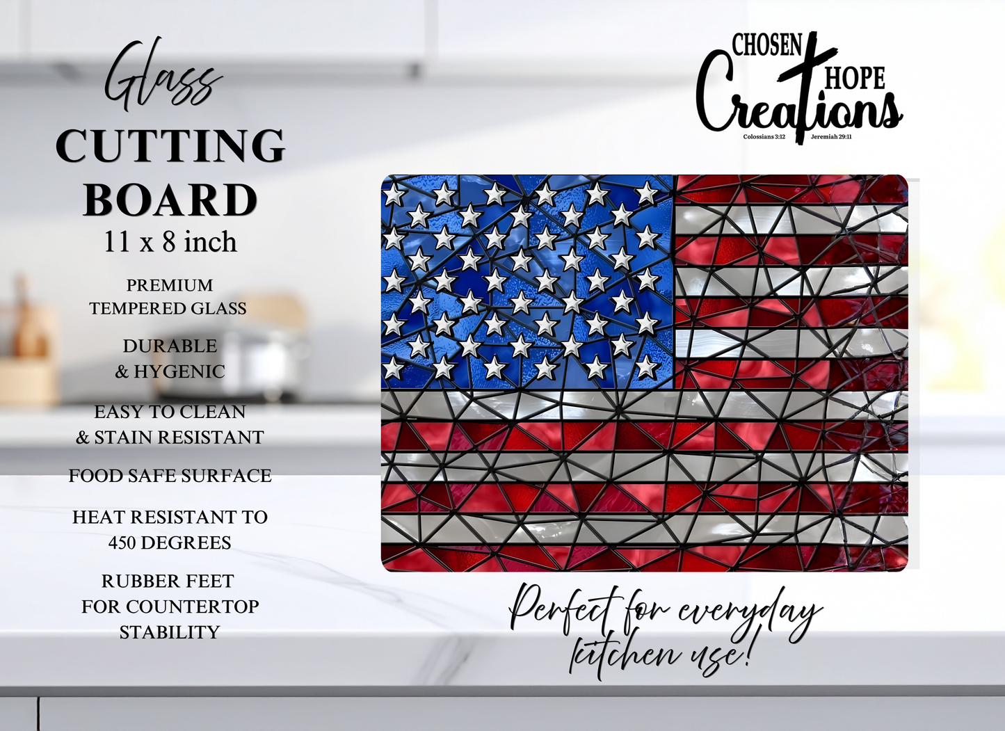 Mosaic American Flag Patriotic Glass Cutting Board