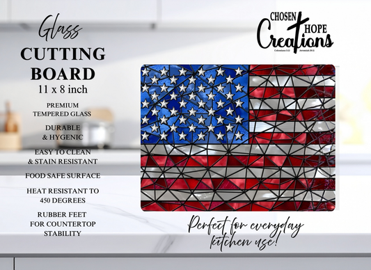 Mosaic American Flag Patriotic Glass Cutting Board
