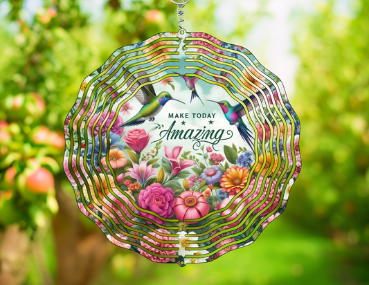 Make Today Amazing Hummingbird Wind Spinner | Floral Garden Decor | Inspirational Gift | Colorful