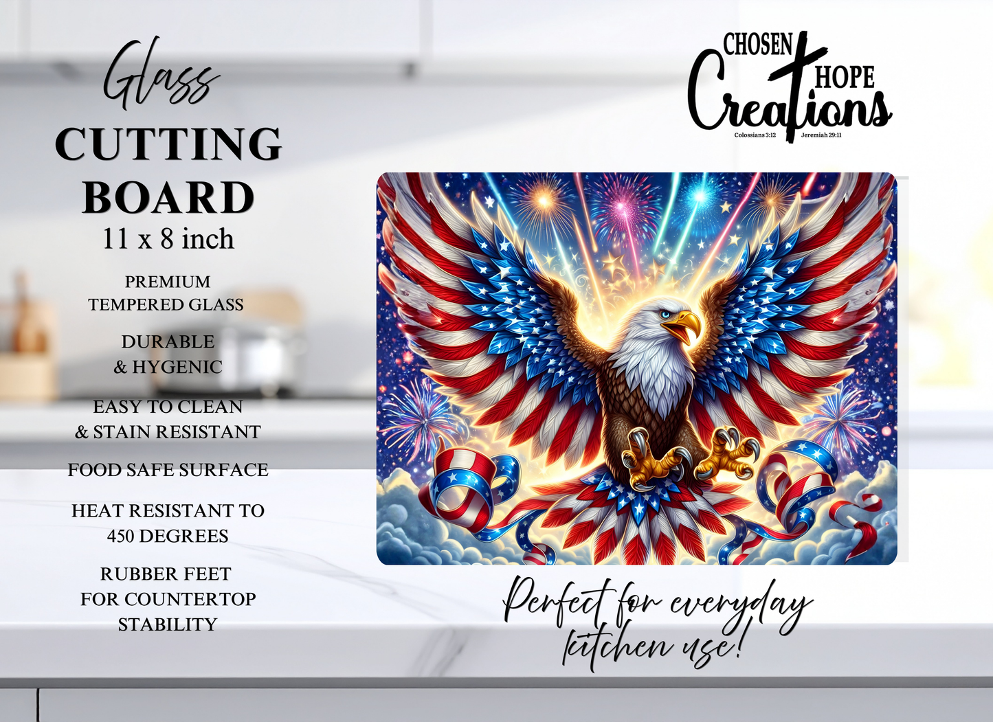 Freedom Eagle Fireworks Patriotic Glass Cutting Board