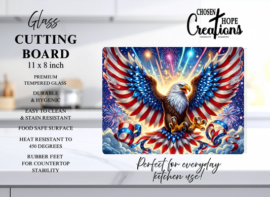 Freedom Eagle Fireworks Patriotic Glass Cutting Board